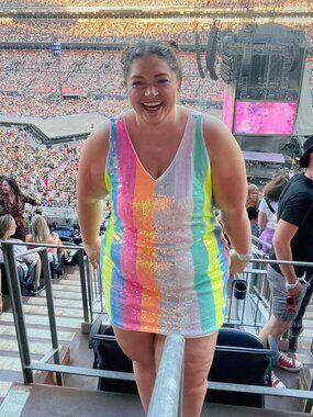 Rainbow Neon Sequin Stripe Dress Plus